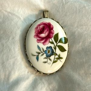 Vintage 1940’s Painted Floral Porcelain Pendant